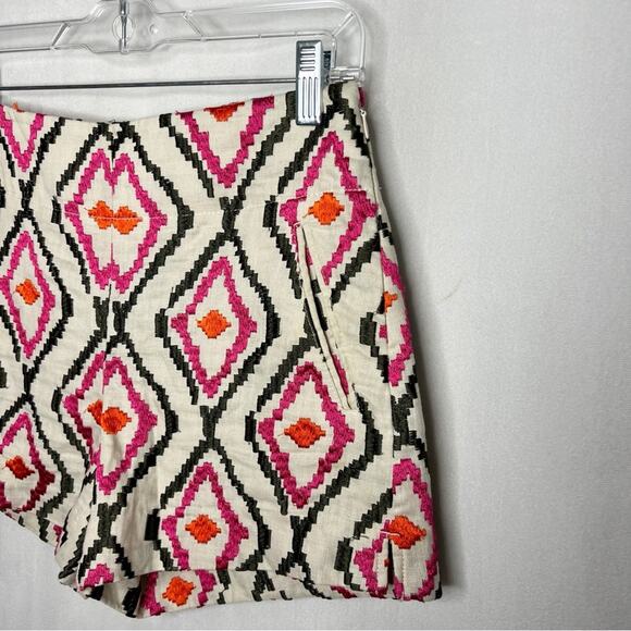 ANN TAYLOR LOFT / Riviera pink orange green tan embroidered boho shorts / 00 - Picture 3 of 7